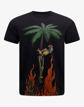 Black Burning Skeleton Print T-Shirt