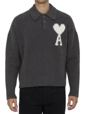 DARK GREY AMI DE COEUR ALPACA POLO JUMPER