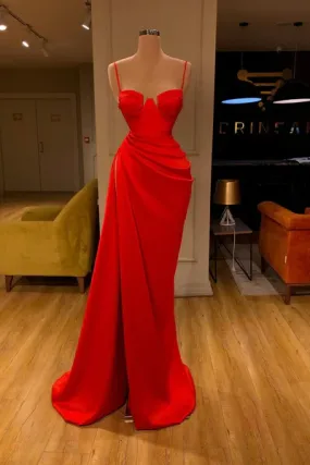 Gorgeous Spaghetti Strap Unique Round Cup High split Red Prom Dress SH534