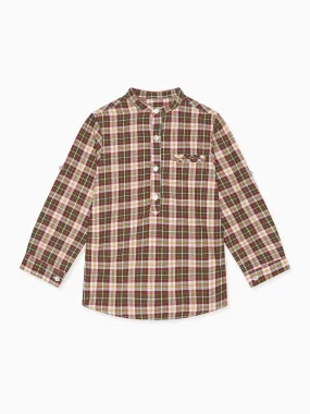 Olive Check Mateo Long Sleeve Boy Shirt