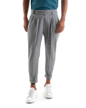 Pantaloni Uomo Abbottonatura Allungata Fibbia Alta Classico Pinces Elegante Grigio GIOSAL-P5382A