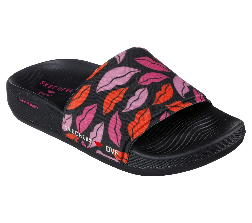 Papuci sport, dama, SKECHERS HIPER SLIDE- SKY GLOSS, 140465-BKGY negru, textil