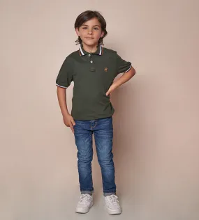 Polo Contraste Verde Militar para Niños Ref. 230091223