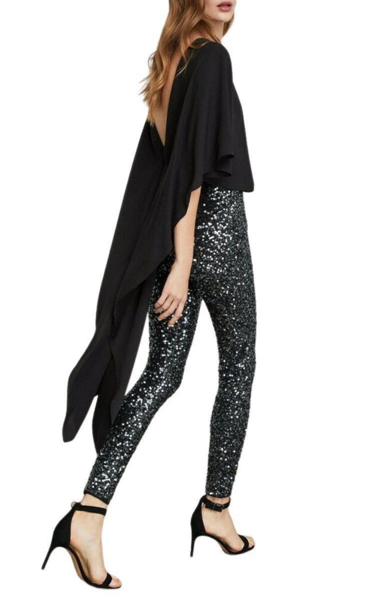 Sequined Cape Sleeves Jumpsuit