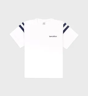 Serif Logo Football Tee - White/Navy