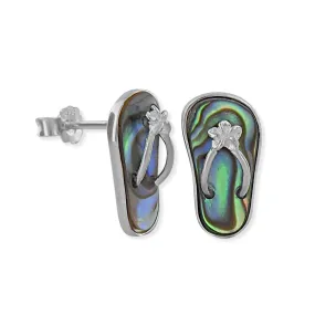 Sterling Silver Abalone Shell Slipper Flip Flop Earrings